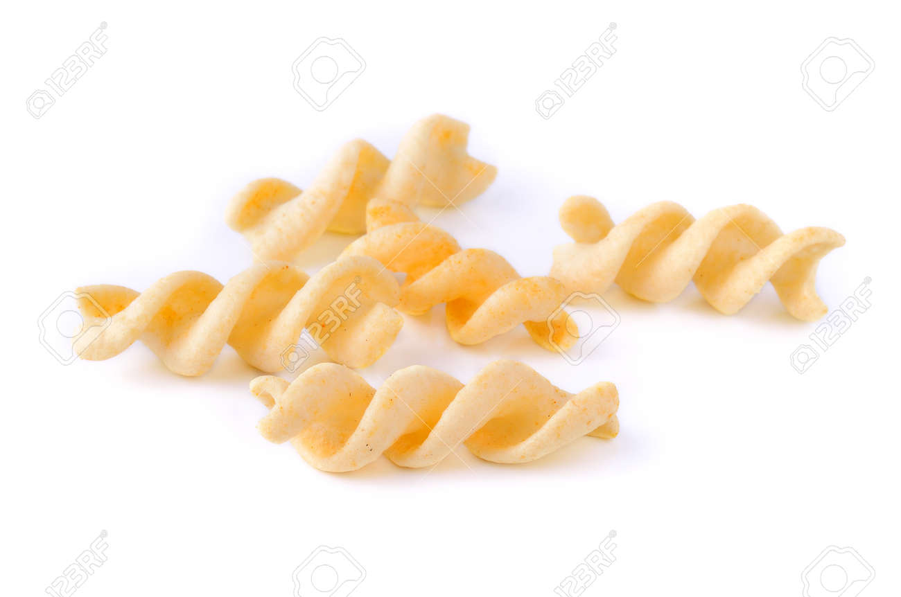 スパイラル ポテト スナックを白を分離します の写真素材 画像素材 Image