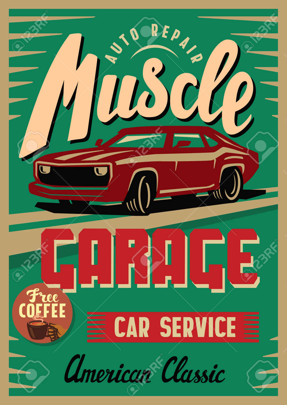 vintage 広告ポスター　車　vintage car レトロな車のポスターの色ベクトル イラストのイラスト素材