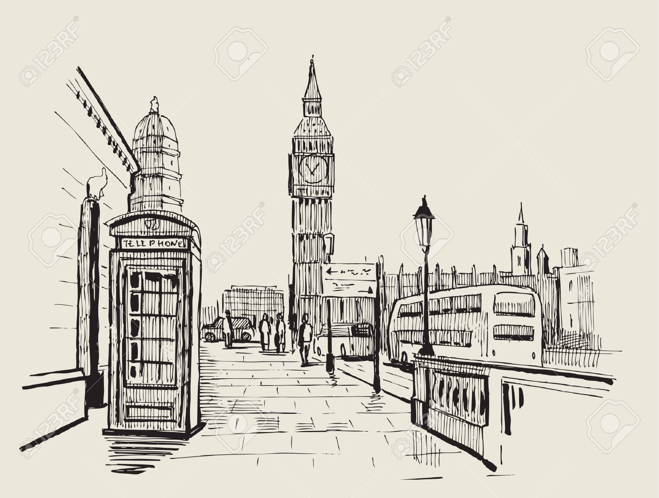 ロンドン市内の描かれた風景を手します のイラスト素材 ベクタ Image