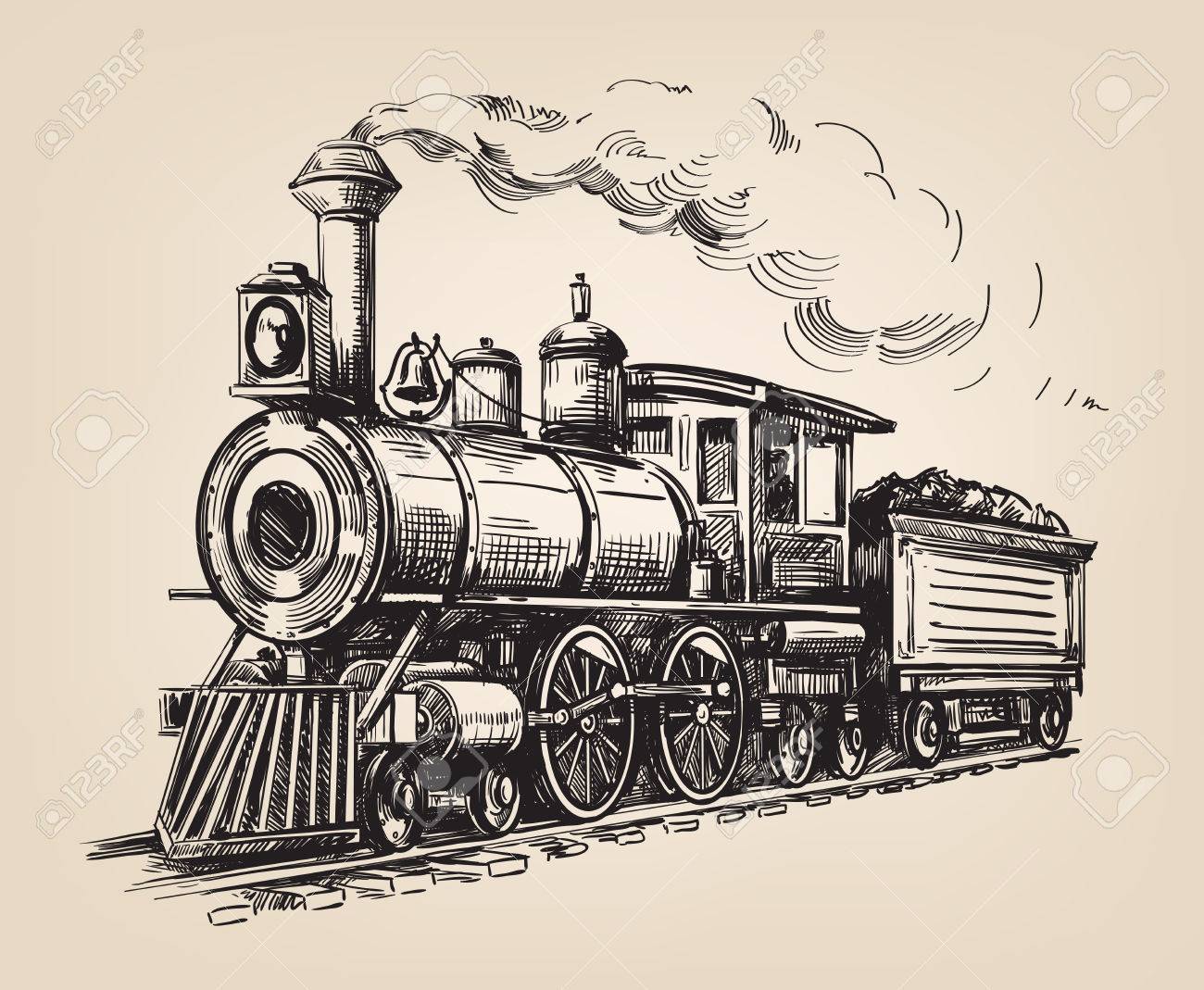 蒸気機関車の輸送 手描きの背景イラスト のイラスト素材 ベクタ Image