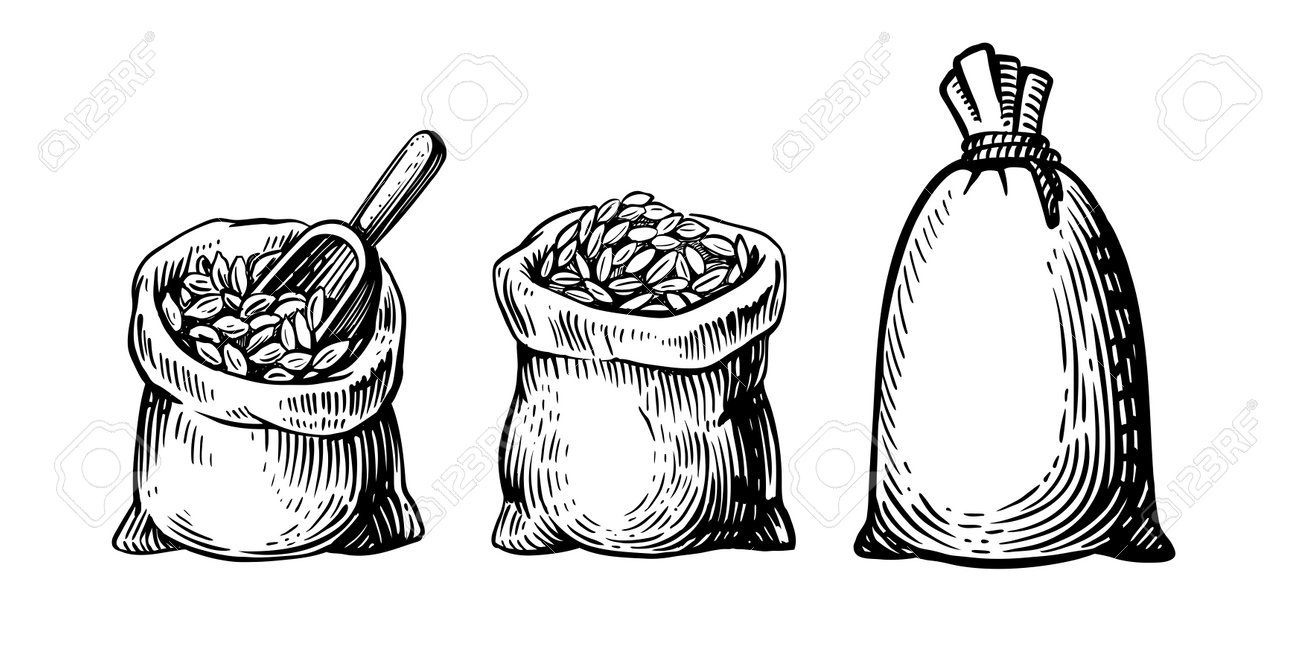 Hand Drawn Wheat. Grains In Bag Sketch Drawing. Royalty Free SVG, Cliparts,  Vectors, and Stock Illustration. Image 186764306., image size:1300x659