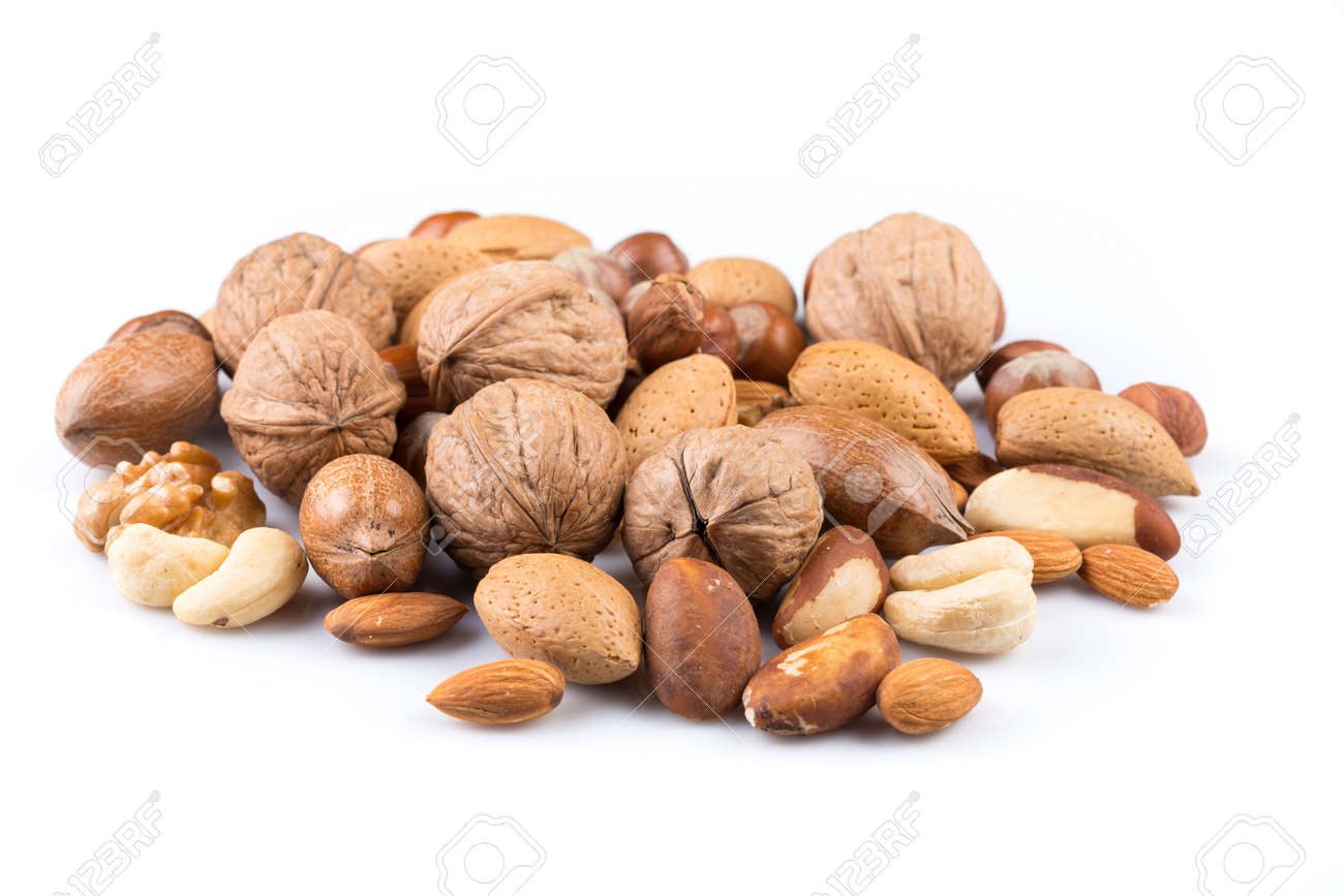 Variety of Mixed Nuts Isolated on White Background - 46920148 Variety of Mixed Nuts Isolated on White Background - 46920148