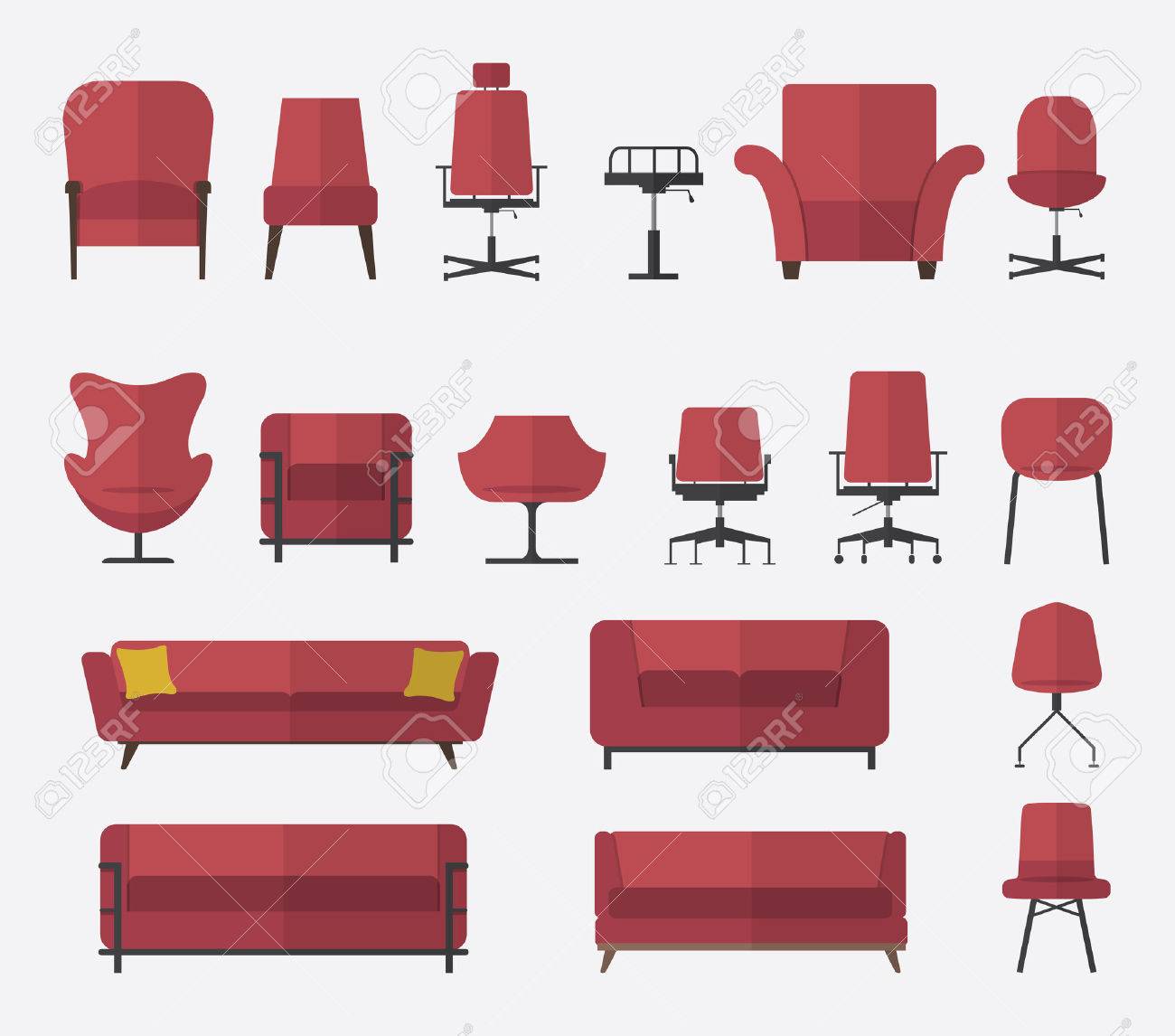 Flat design icon set of chair and sofa in marsala color. Vector. Illustration. - 39074321 Flat design icon set of chair and sofa in marsala color. Vector. Illustration. - 39074321