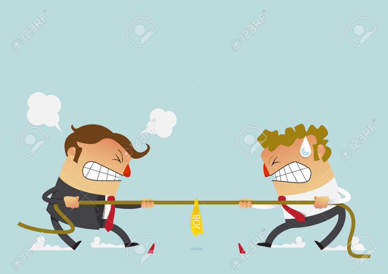 Businessman in career race. Two businessman fighting in the tug of war competition that could just define their careers. Cartoon character in flat design. Vector Illustration. - 78175179 Businessman in career race. Two businessman fighting in the tug of war competition that could just define their careers. Cartoon character in flat design. Vector Illustration. - 78175179