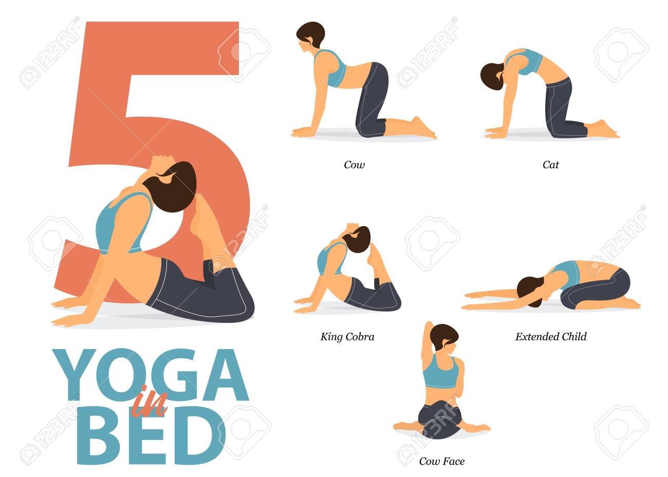 Infographic of 47 Yoga poses for Easy yoga at home in flat design Infographic of 47 Yoga poses for Easy yoga at home in flat design
