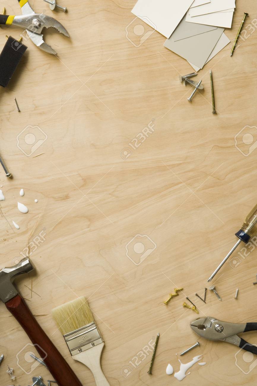 Tools And Fasteners On Hardwood Floor Stock Photo Picture And