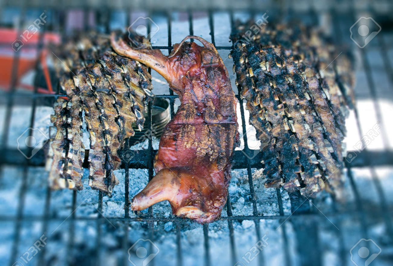 牛肉と豚肉の伝統的なロースト アサード それはアルゼンチン ウルグアイ パラグアイ チリ ブラジルの伝統的な皿 の写真素材 画像素材 Image