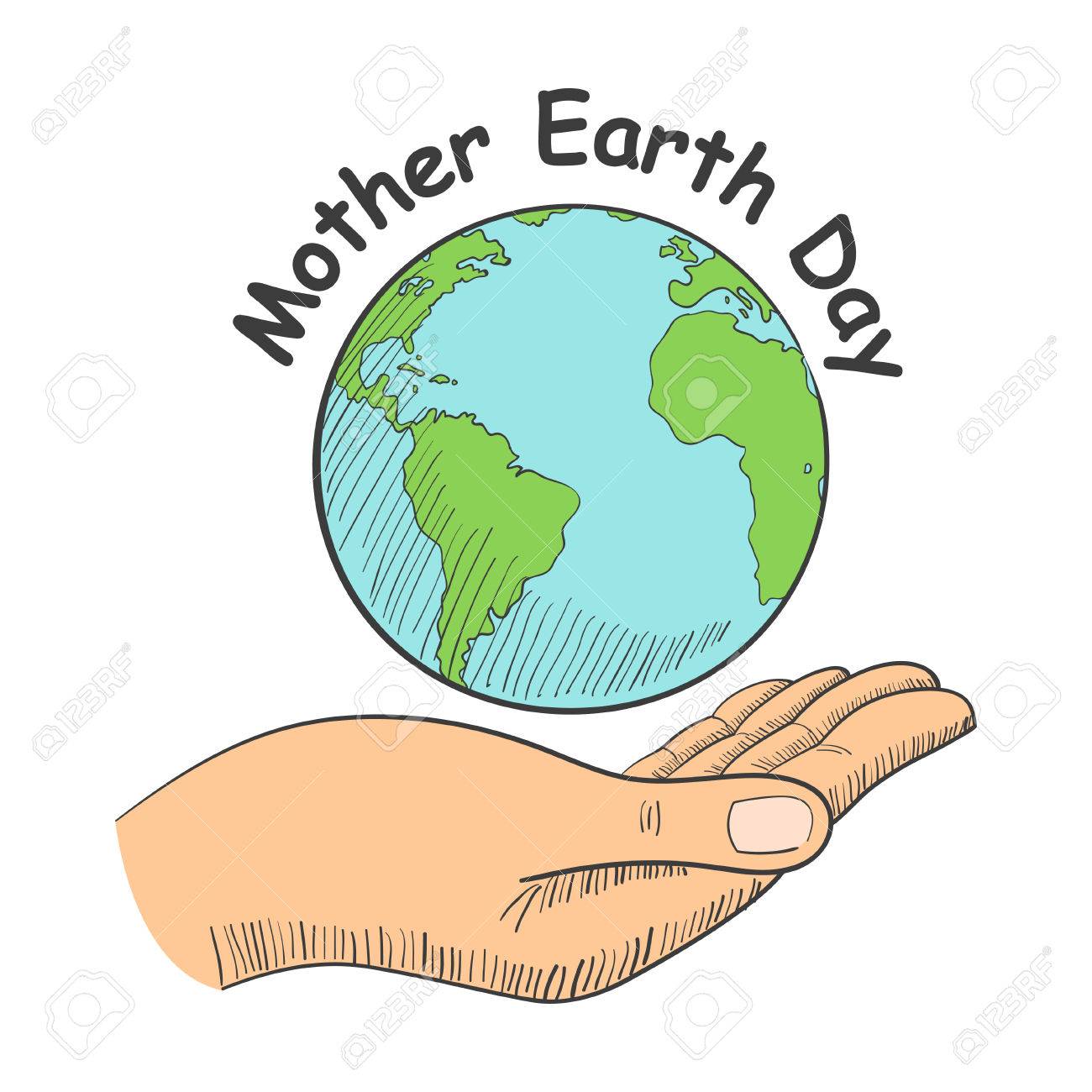 本文母地球日で地球という惑星を持っている手のイラストのイラスト素材 ベクタ Image