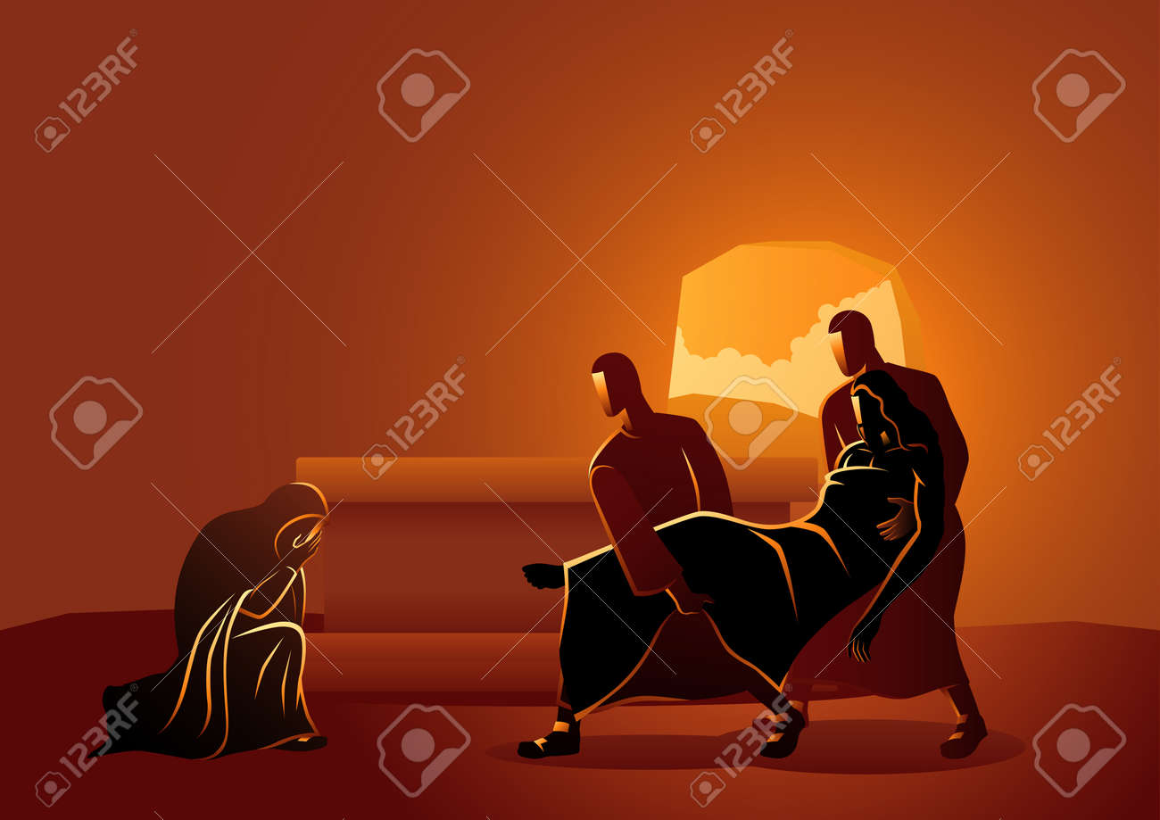Biblical vector illustration series. Way of the Cross or Stations of the Cross, fourteenth, Jesus is placed in the tomb. - 117626949 Biblical vector illustration series. Way of the Cross or Stations of the Cross, fourteenth, Jesus is placed in the tomb. - 117626949