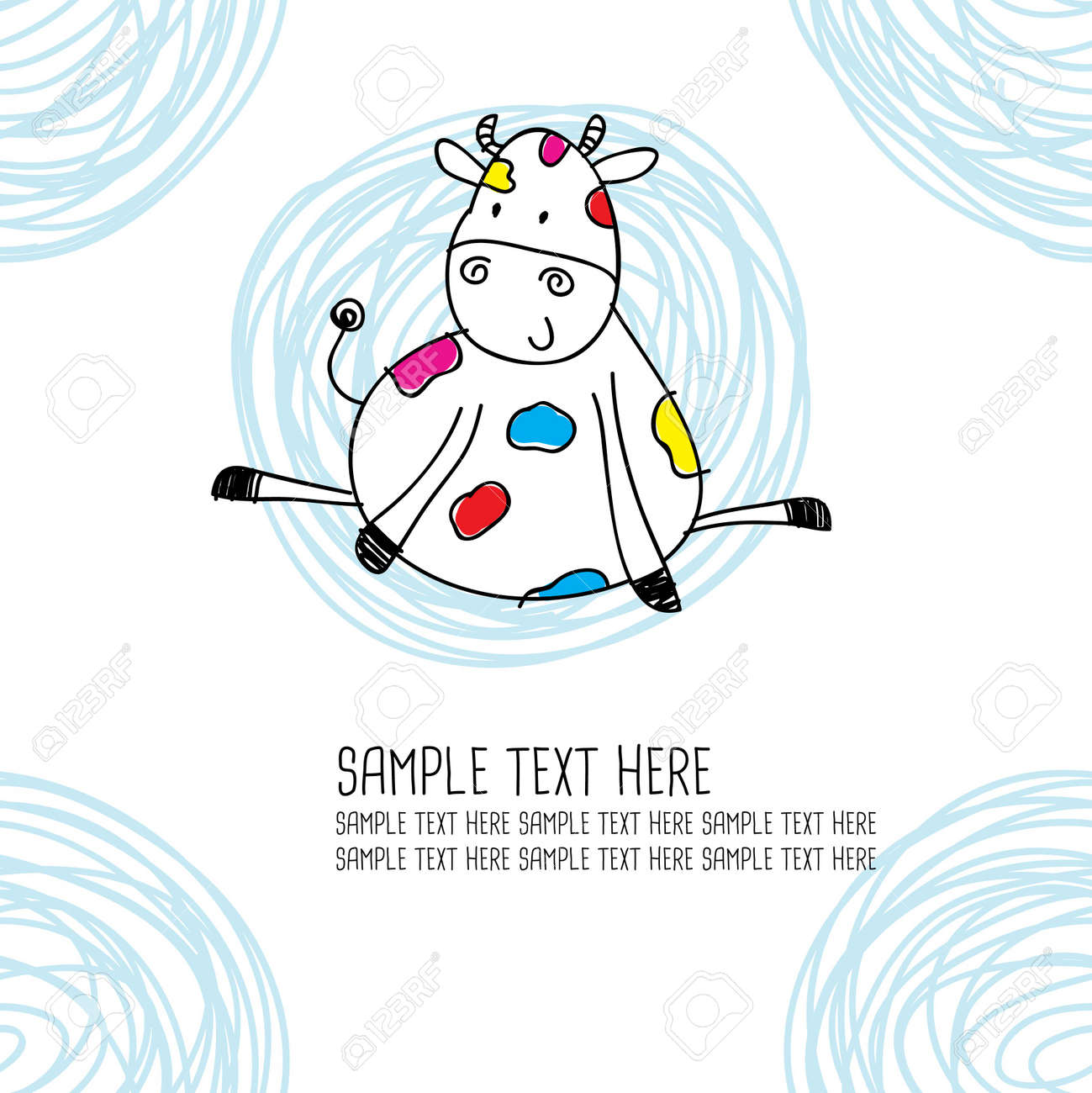 牛面白い動物イラスト パターンのイラスト素材 ベクタ Image