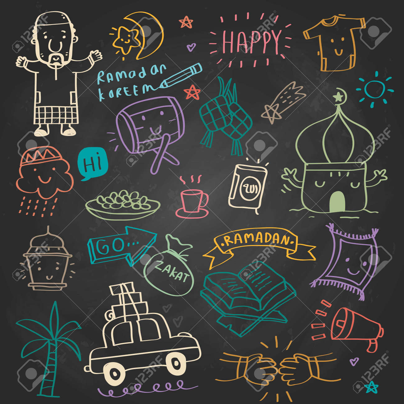 ramadan kareem design element, doodle style , Vector illustration celebration in idul fitri, ramadan kareem means "happy fasting ramadan" - 142335596 ramadan kareem design element, doodle style , Vector illustration celebration in idul fitri, ramadan kareem means "happy fasting ramadan" - 142335596