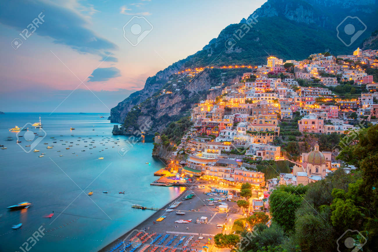 Positano. Aerial image of famous city Positano located on Amalfi Coast, Italy during sunset. - 110687021 Positano. Aerial image of famous city Positano located on Amalfi Coast, Italy during sunset. - 110687021