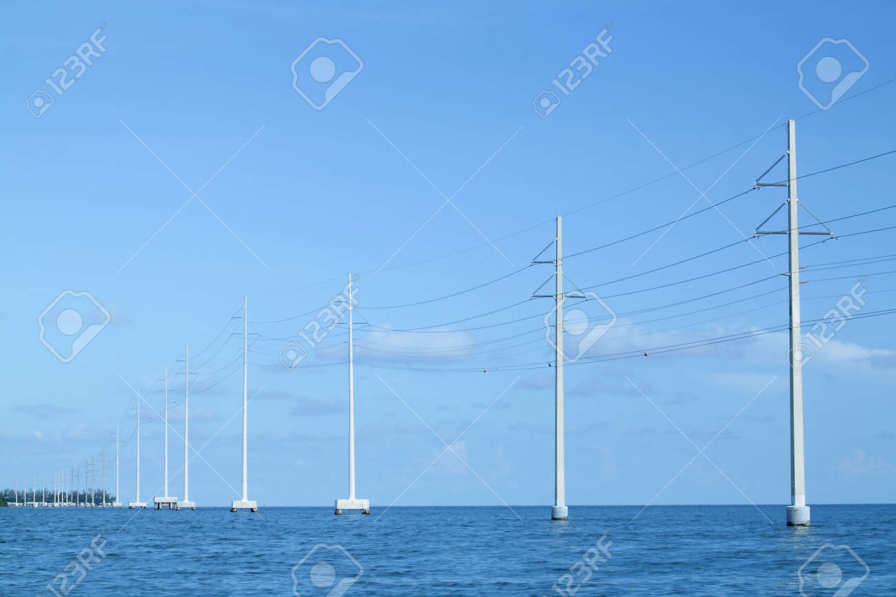 Power Lines Over Water In The Florida Keys - 