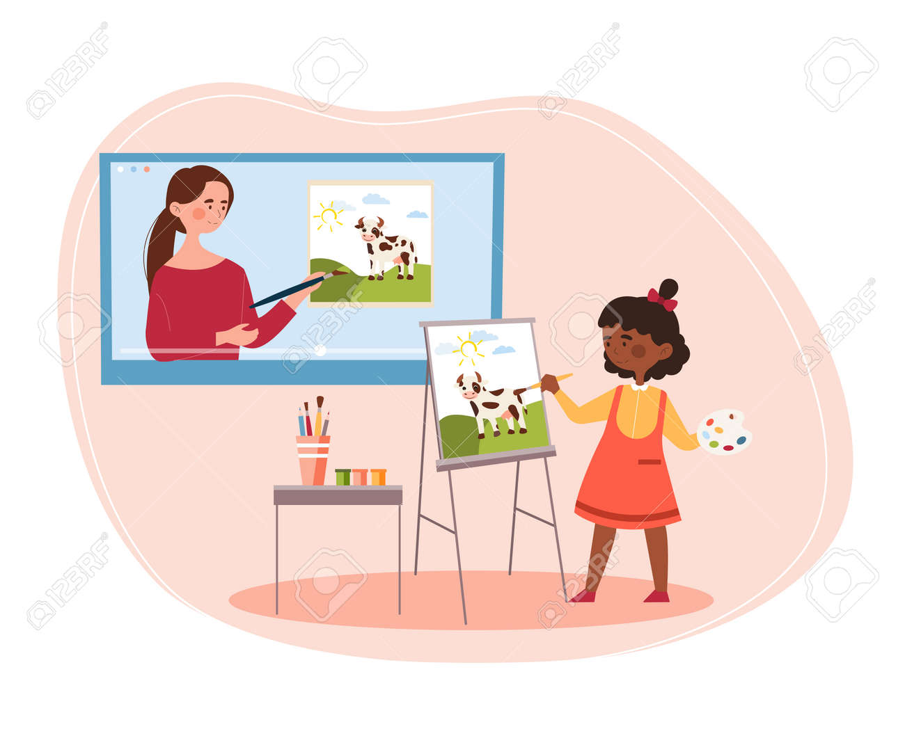 Young Cute Girl Attending Online Drawing Class At Home With A Female  Teacher Royalty Free SVG, Cliparts, Vectors, and Stock Illustration. Image  169358449., image size:1300x1048