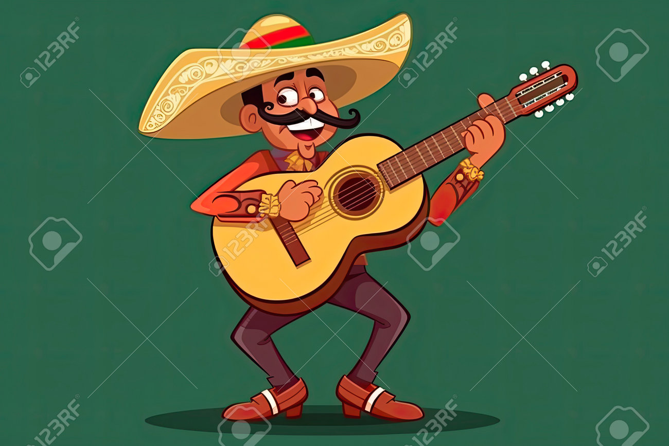 Hombre Mexicano De Dibujos Animados Con Guitarra Para La ...