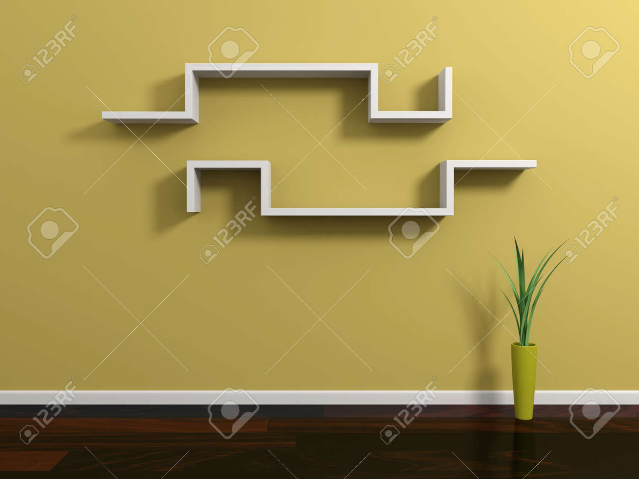 Interior Composition With Modern Shelf On Yellow Wall Stock Photo - Interior Composition With Modern Shelf On Yellow Wall Stock Photo interior composition with modern shelf on yellow wall stock photo - interior composition with modern shelf on yellow wall stock photo