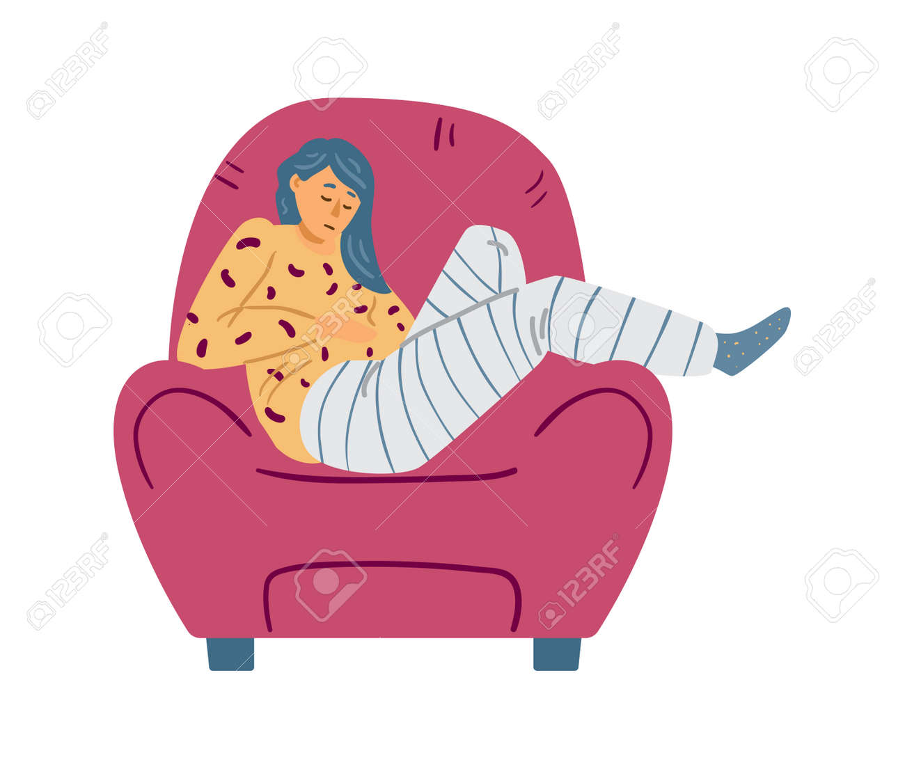 Tired Lazy Female Character Sleep In Red Armchair At Home A Vector  Illustration. Royalty Free SVG, Cliparts, Vectors, and Stock Illustration.  Image 171860319., image size:1300x1105