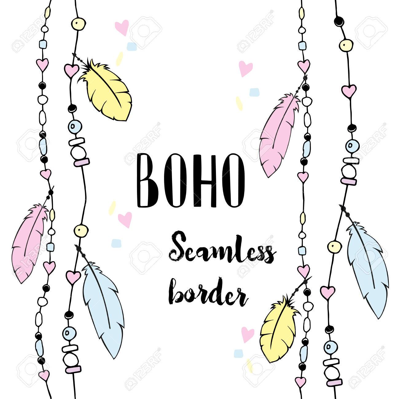 テキスト無料野生および装飾的な羽とビーズ ベクトル手描き下ろしポスター 自由の概念 のイラスト素材 ベクタ Image