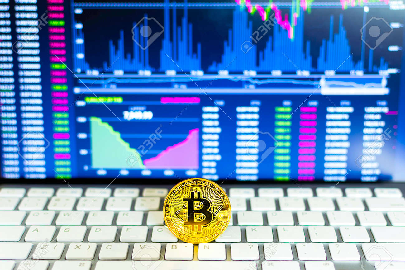Gold Bitcoin And Tra!   ding Chart Background Virtual Currency Concept - 