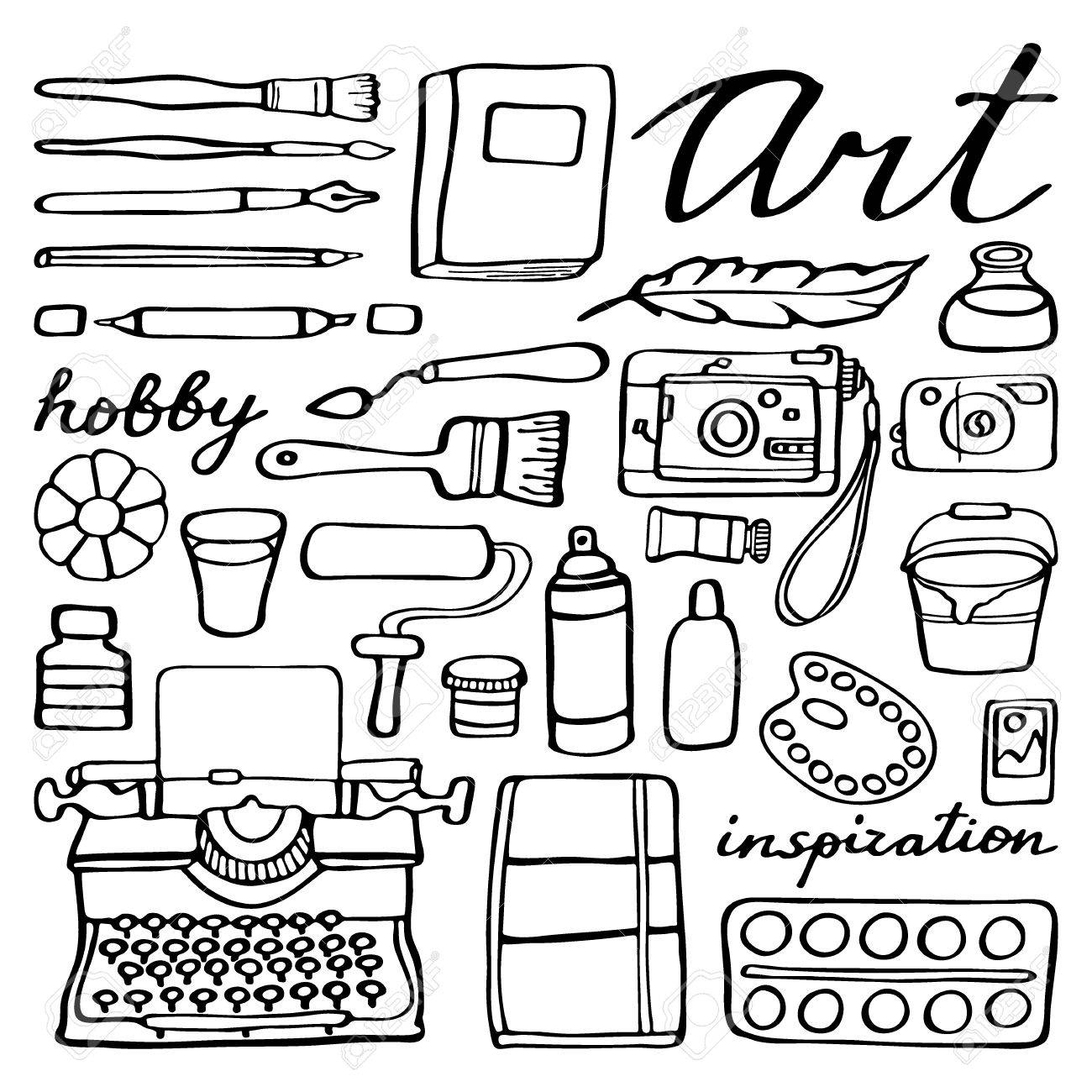 Premium Vector  Hand drawn set of artist tools doodle art