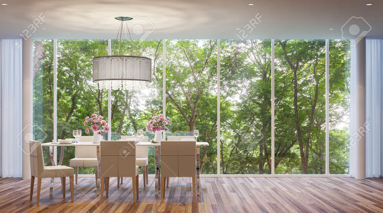 Modern-style dining room, surrounded by nature. Large windows Looking to experience nature up close. - 65870919 Modern-style dining room, surrounded by nature. Large windows Looking to experience nature up close. - 65870919