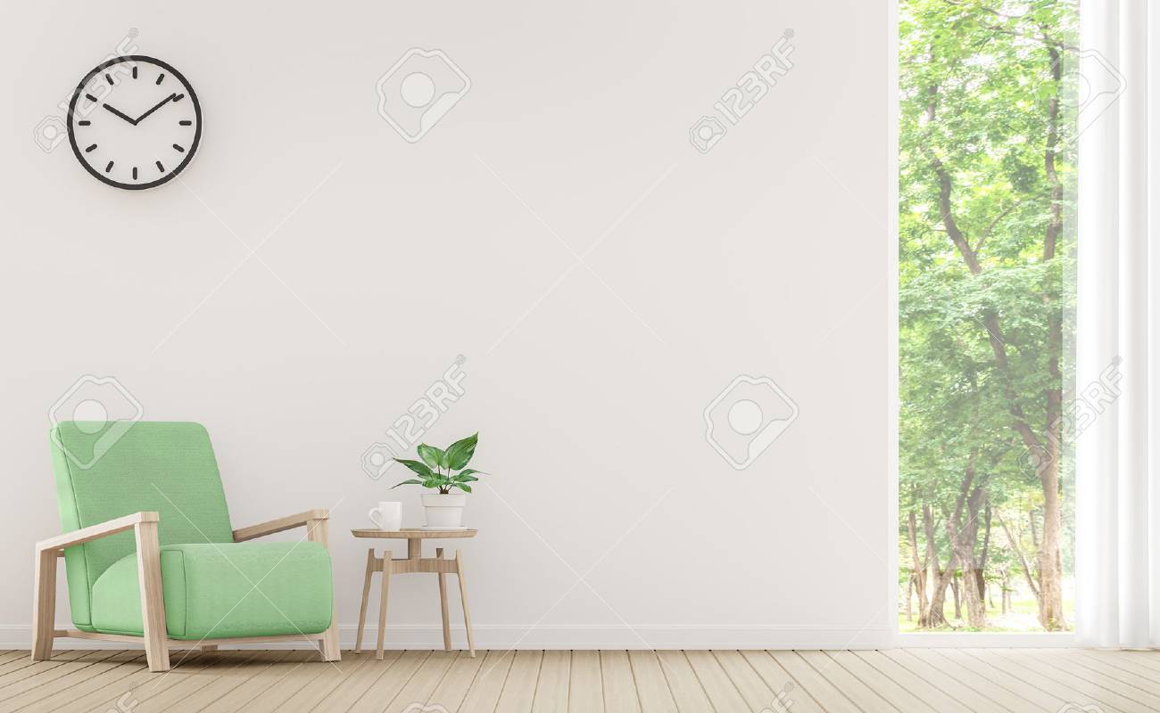 Modern white living room with pastel furniture 3d rendering image.There are window overlooking the surrounding nature and forest - 75535223 Modern white living room with pastel furniture 3d rendering image.There are window overlooking the surrounding nature and forest - 75535223