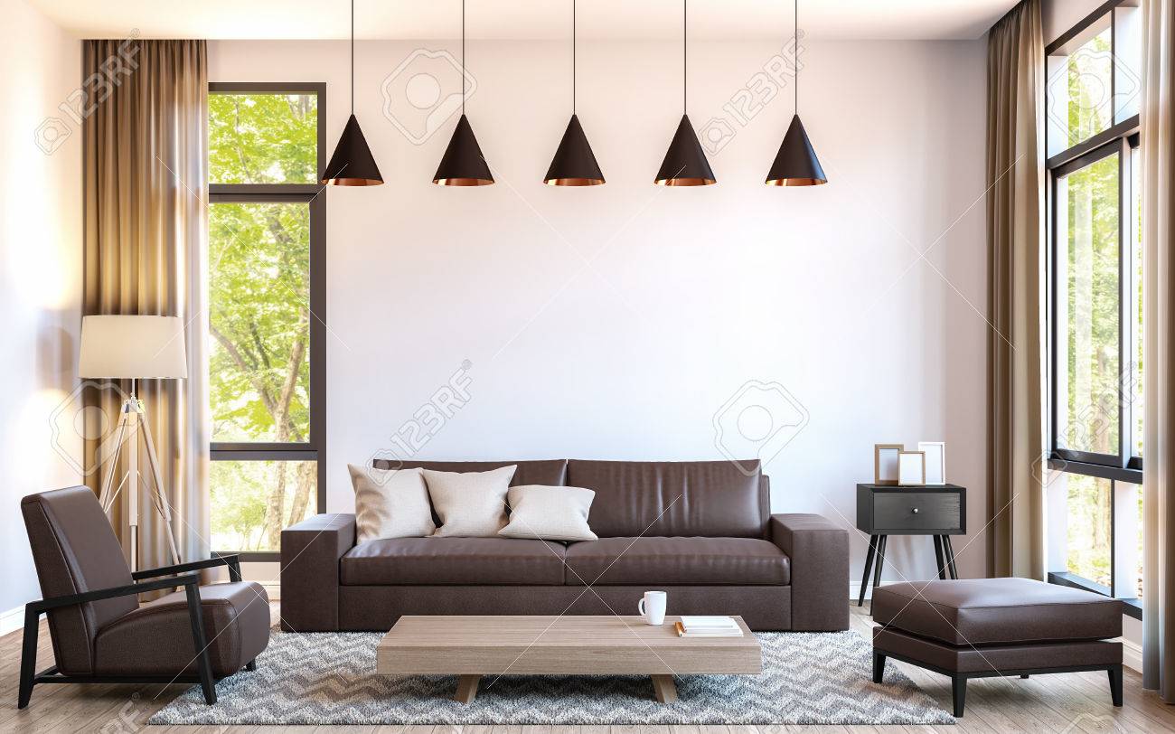 Modernes Wohnzimmer Verzieren Mit Wiedergabebild Der Braunen ... Modernes Wohnzimmer Verzieren Mit Wiedergabebild Der Braunen ...