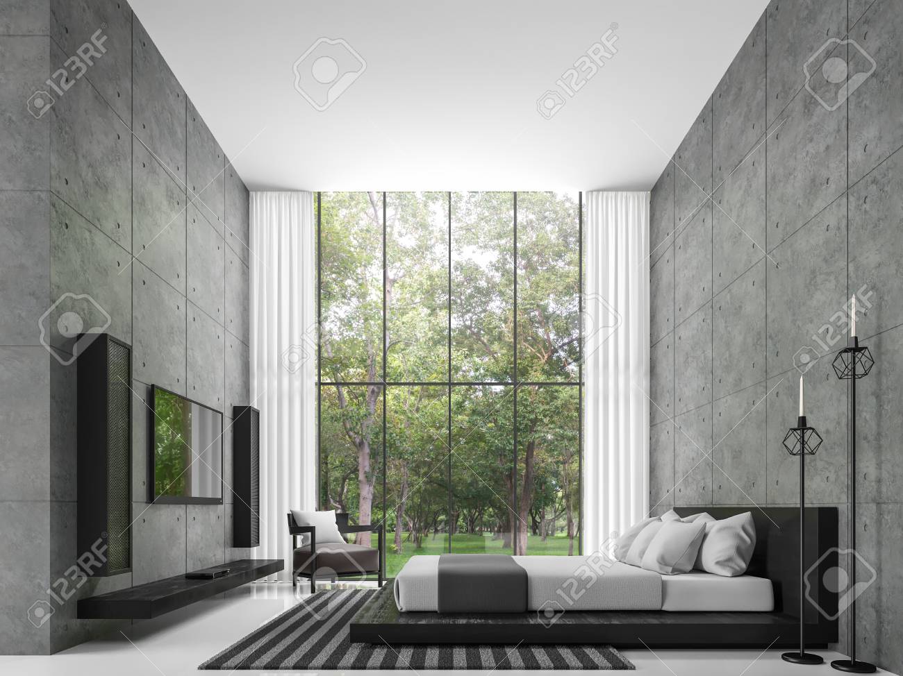 Modern Loft Bedroom 3d Rendering Image The Room Has A High Ceiling