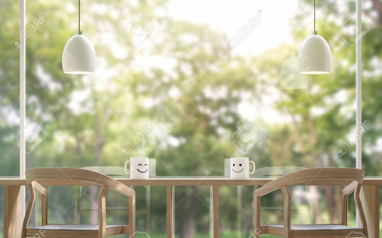 Smile Coffee cup in the morning with blur background 3d rendering image.The coffee table is located by the large window Overlooking to the nature. There is a wooden table and chair - 81709791 Smile Coffee cup in the morning with blur background 3d rendering image.The coffee table is located by the large window Overlooking to the nature. There is a wooden table and chair - 81709791