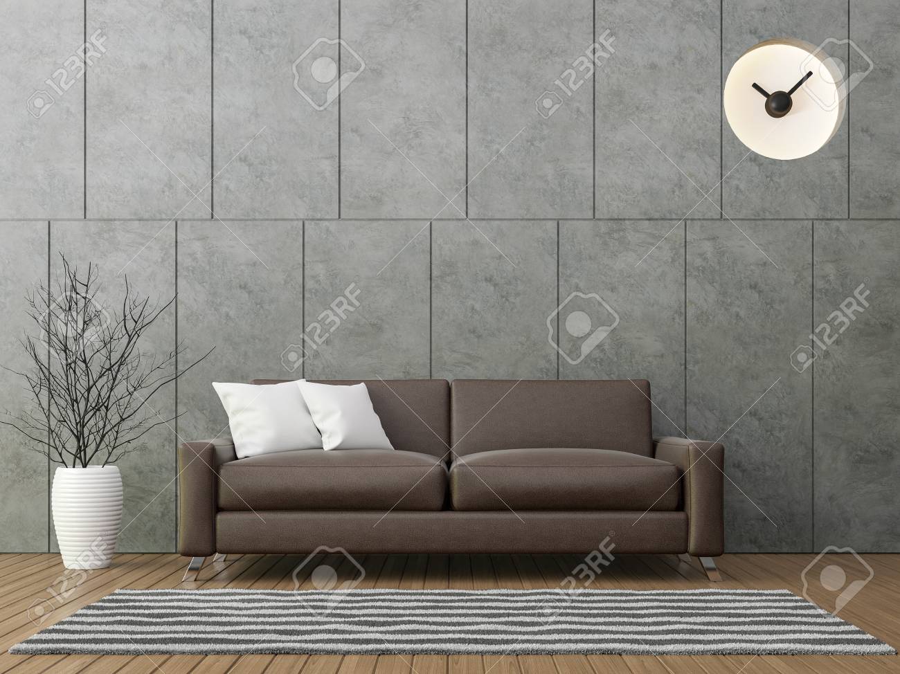 Loft Moderno Soggiorno Con Divano In Pelle Marrone Immagine Di ... Loft Moderno Soggiorno Con Divano In Pelle Marrone Immagine Di ...