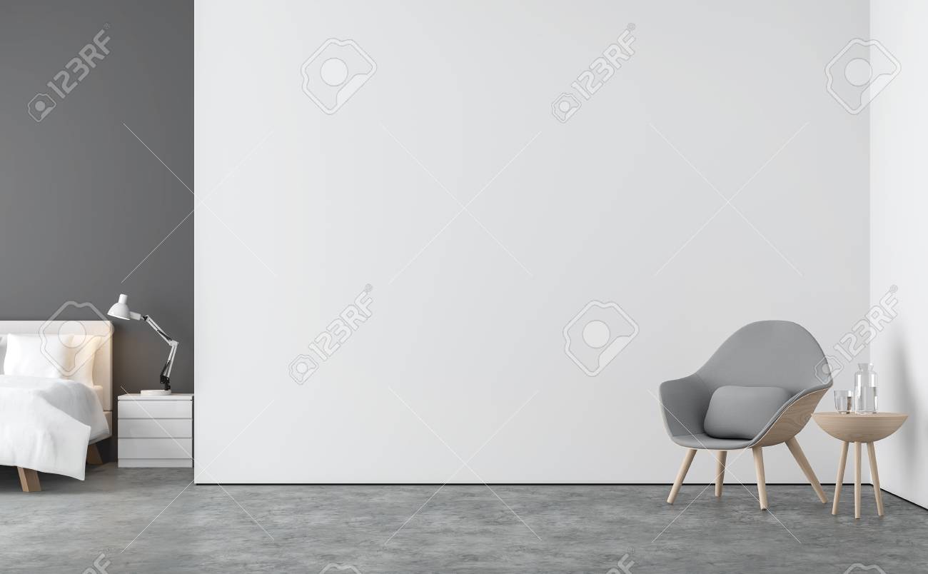 Minimal Style Living Room And Bedroom 3d Rendering Image There
