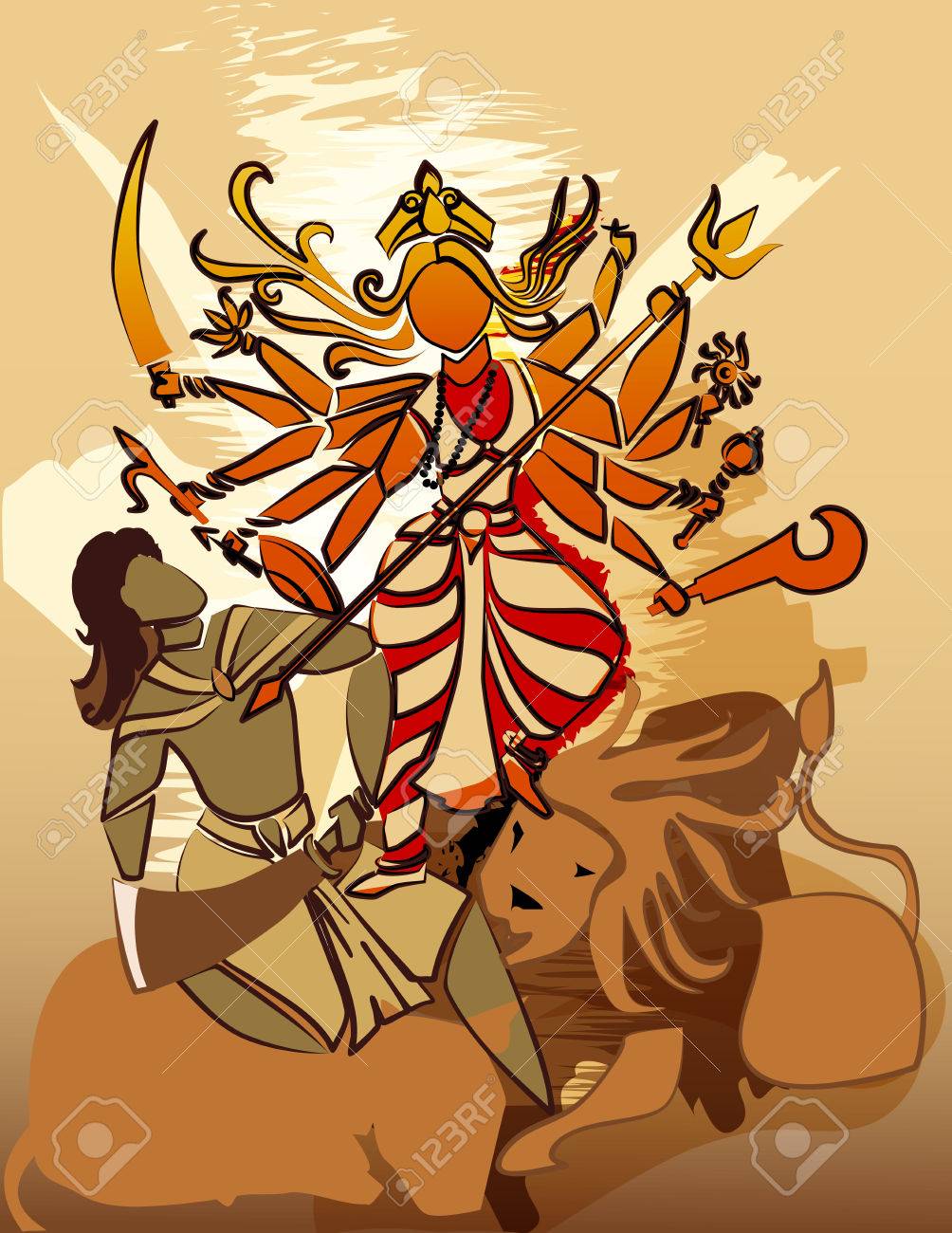 ドゥルガー ヒンドゥー女神阿修羅ドゥルガープージャ Dessehra Nevaratri のお祝いに のイラスト素材 ベクタ Image