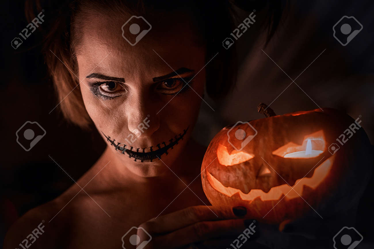 Horrible Girl With Scary Mouth And Eyes, Halloween Theme Stock Photo,  Picture and Royalty Free Image. Image 47238286., image size:1300x867
