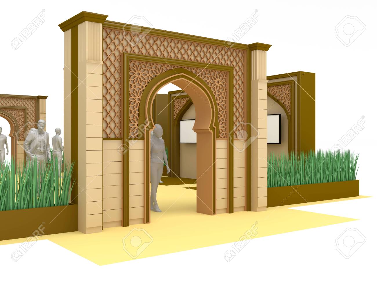 3d Illustration Gate Entrance Islamic Arabic Stock Illustration