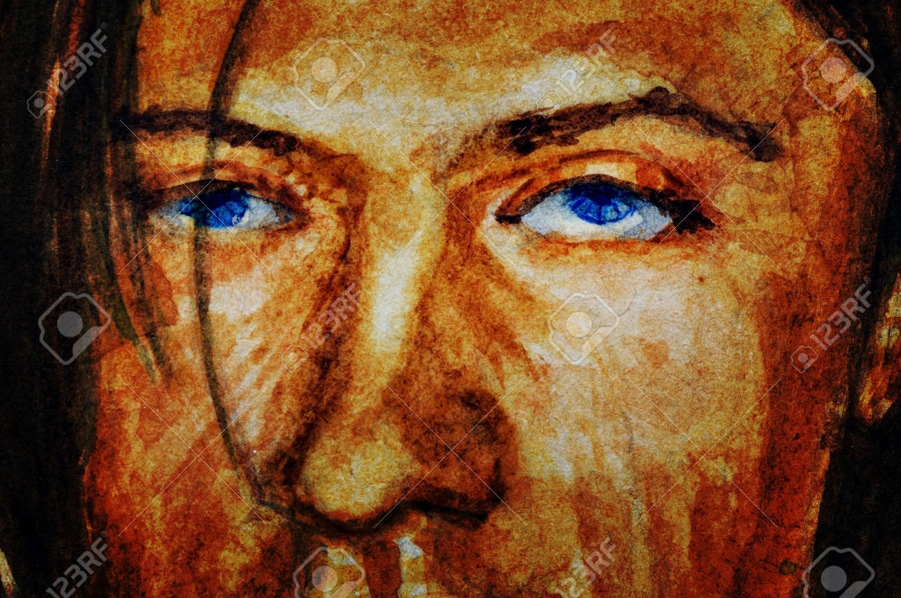 水彩画 青い目の男 水彩画 青い目の男