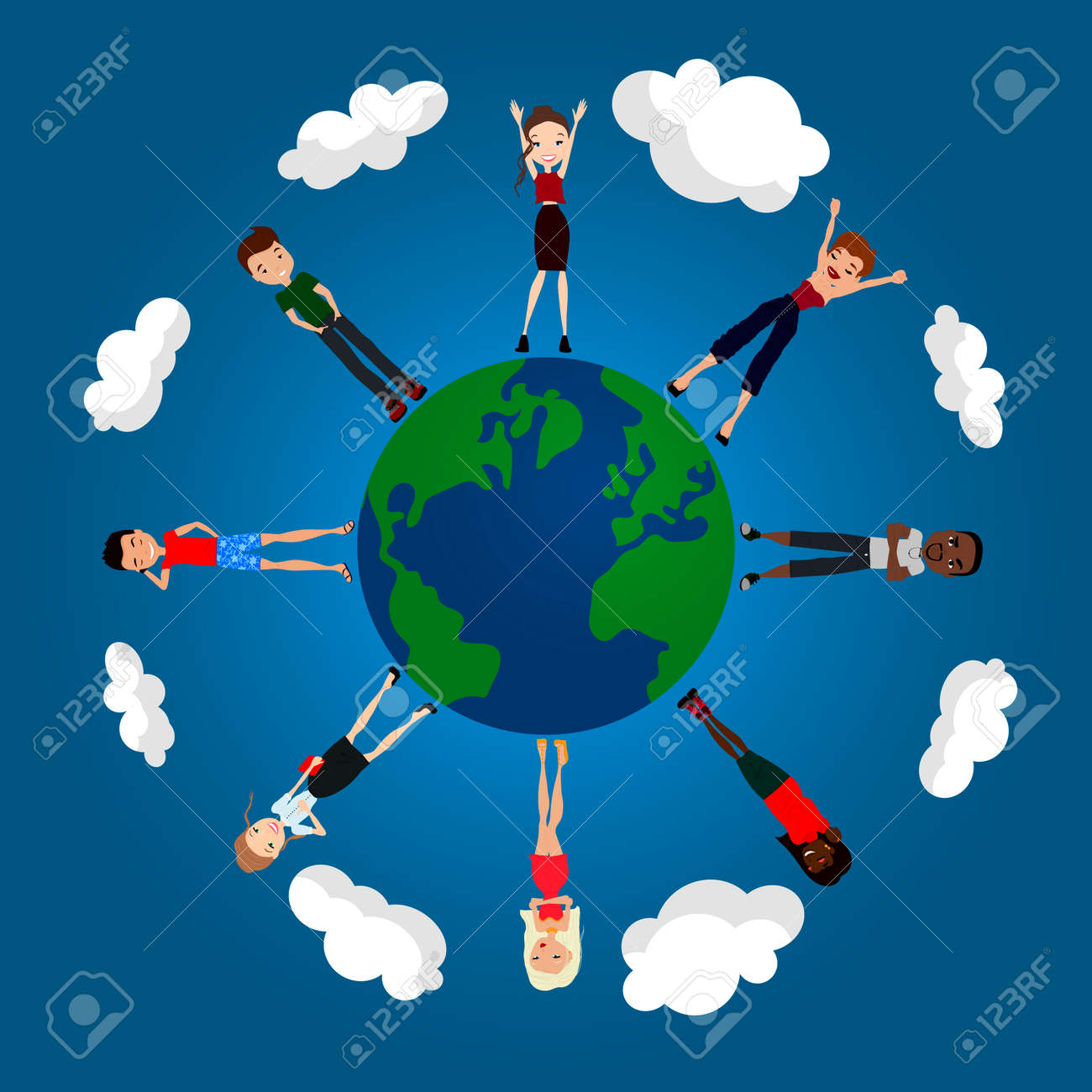 地球 人々 の友情とベクトル フラットなデザインの世界平和のイラスト のイラスト素材 ベクタ Image