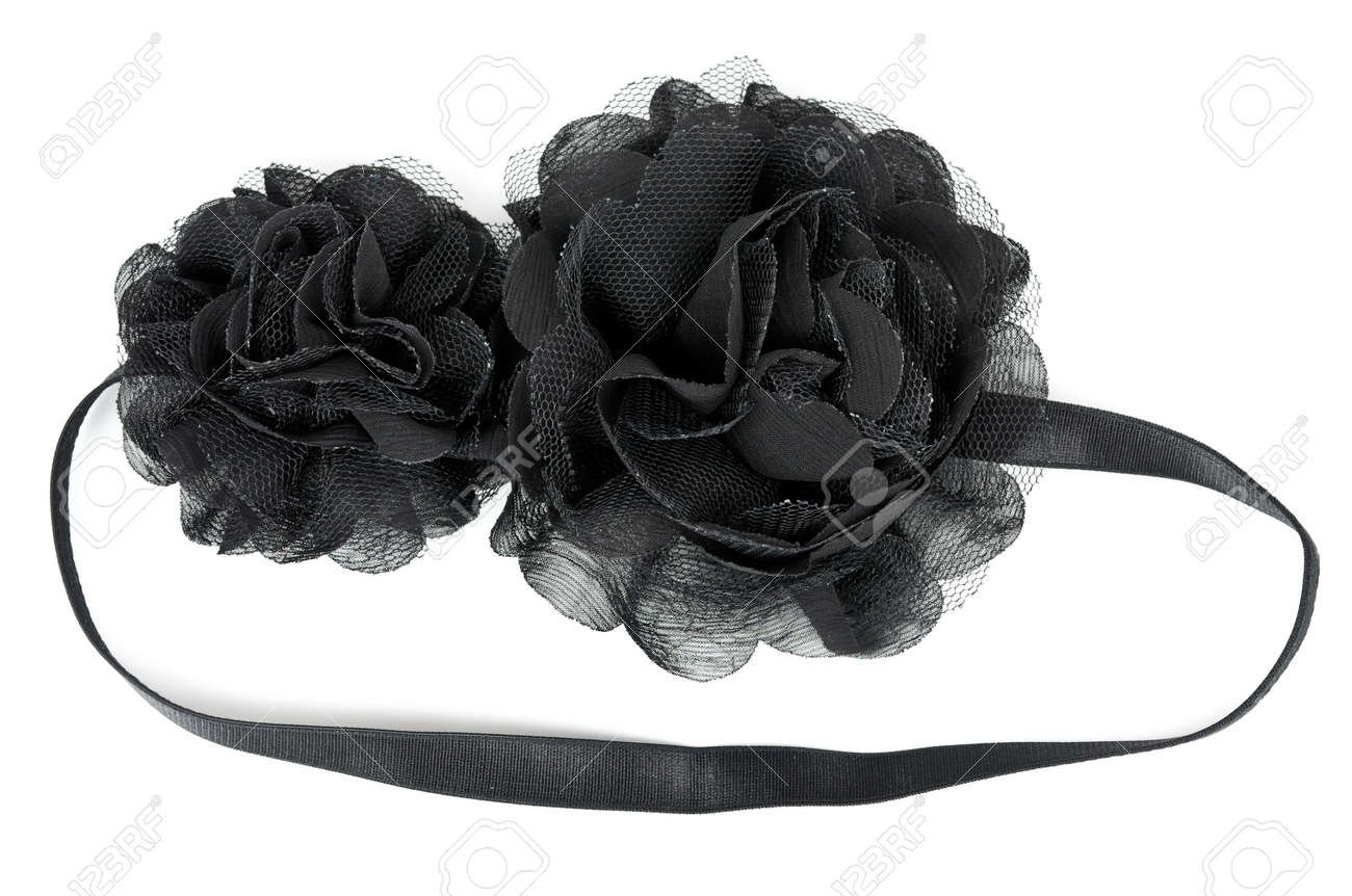 白い背景で隔離の結晶と黒の布花 の写真素材 画像素材 Image