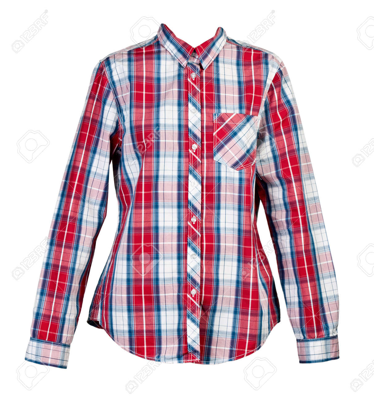 Red Plaid Shirt Women Isolated On White Background Stock Photo