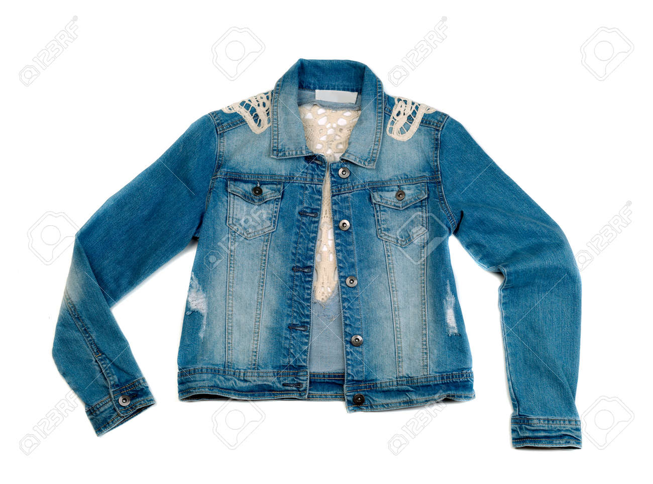 white and blue denim jacket