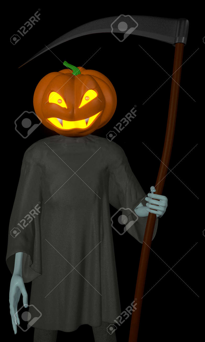 カボチャ頭死神ハロウィーンの装飾 分離されました 3 D のレンダリング の写真素材 画像素材 Image