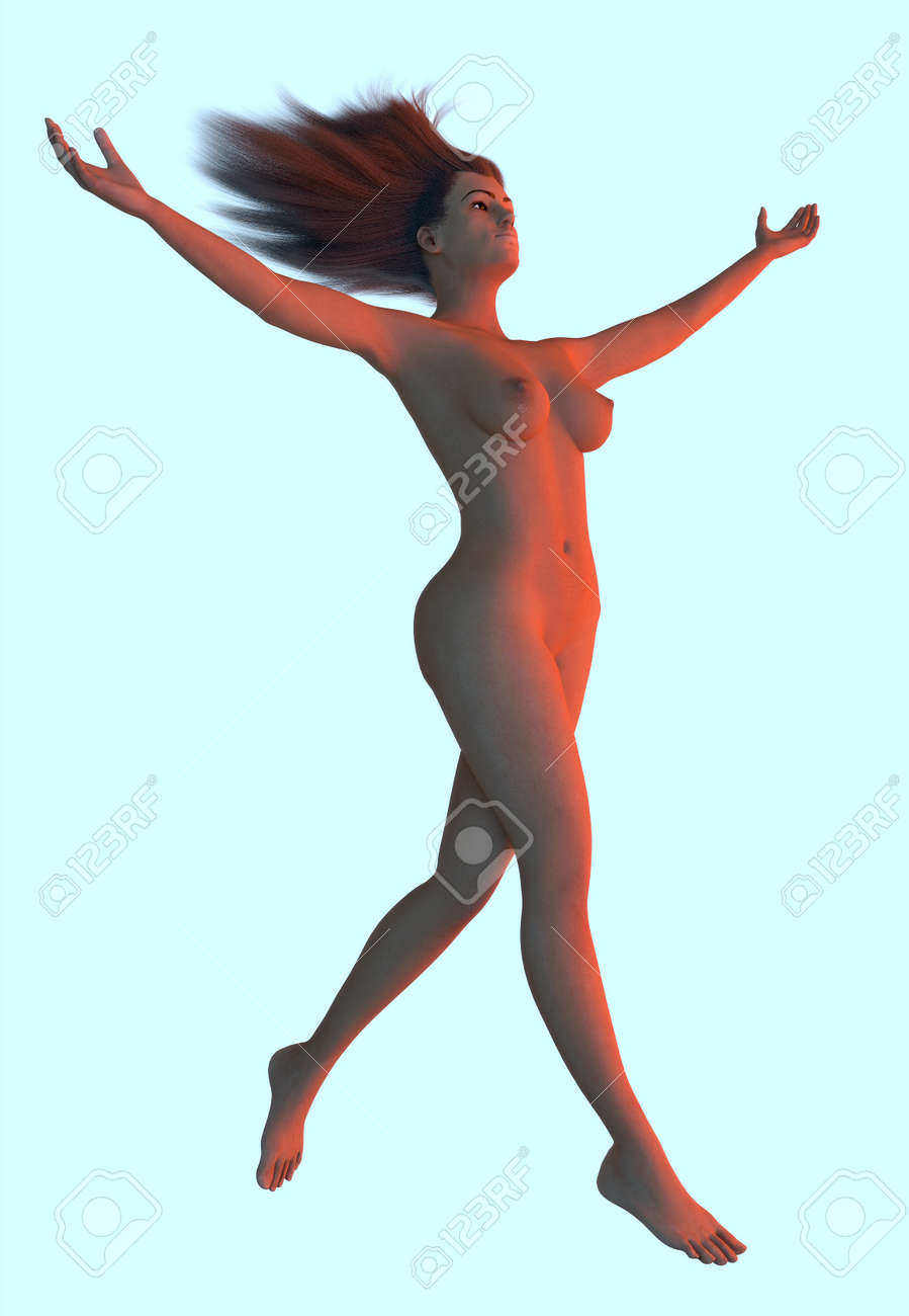 Chica Desnuda Abrazando La Luz, Viento, Volando. Render 3D. La Niña Se  Enfrenta A Una Fuente De Luz Mientras Vuela En El Aire Con Los Brazos  Abiertos. Fotos, retratos, imágenes y fotografía