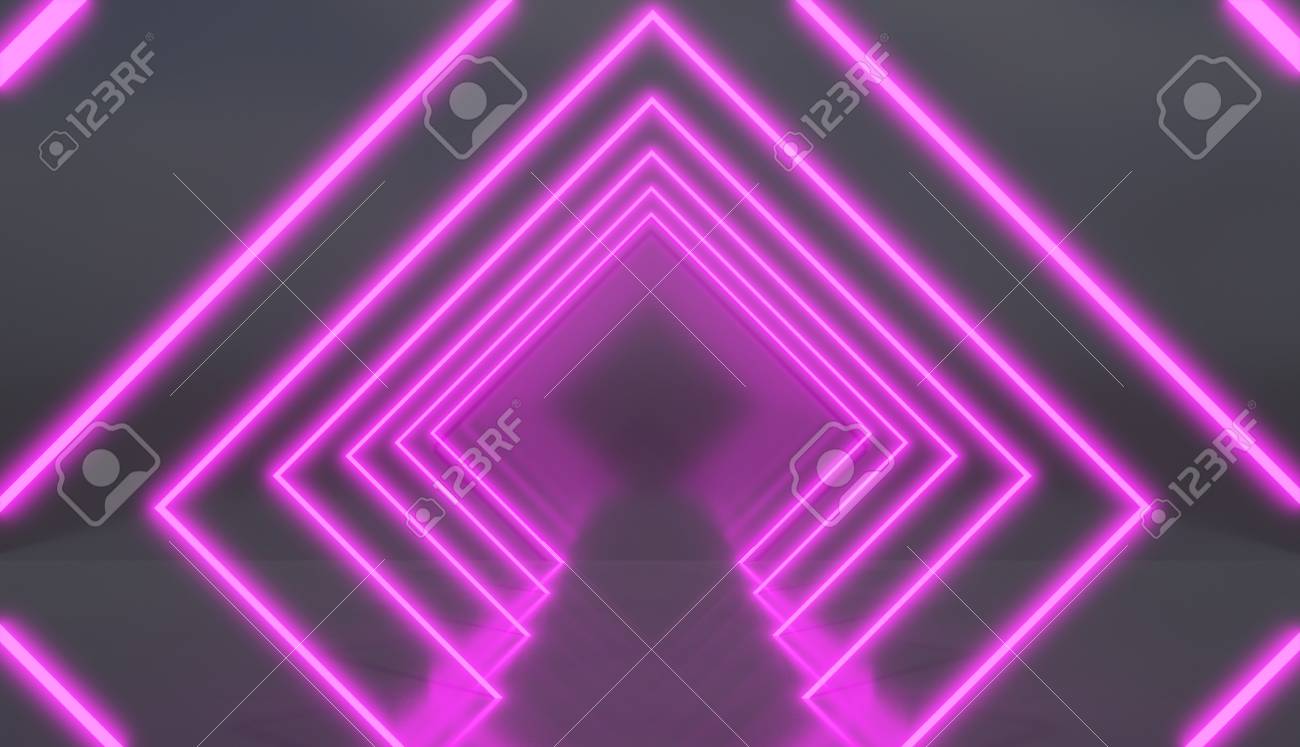 rhombus tunnel made of pink neon lights retro style render stock