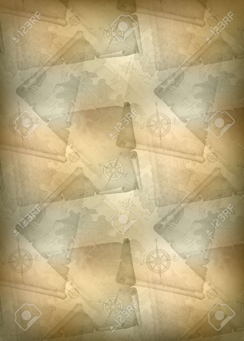vertical template of brown background with manuscripts and the old map template