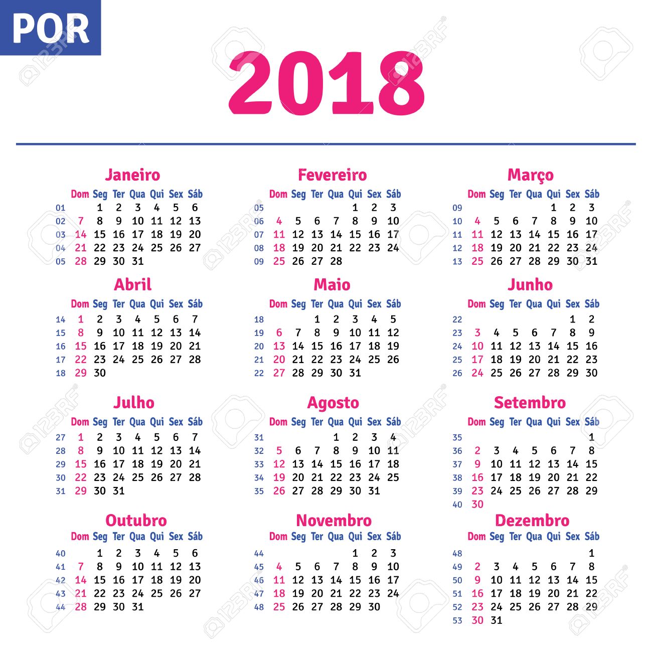 vertical monthly calendar 2018