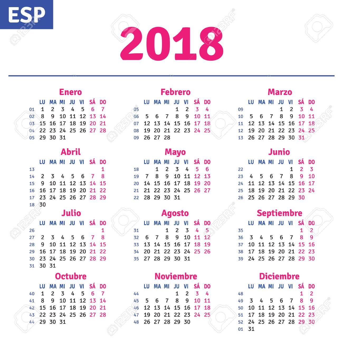 spanish calendar 2018 horizontal calendar grid vector royalty free horizontal calendar