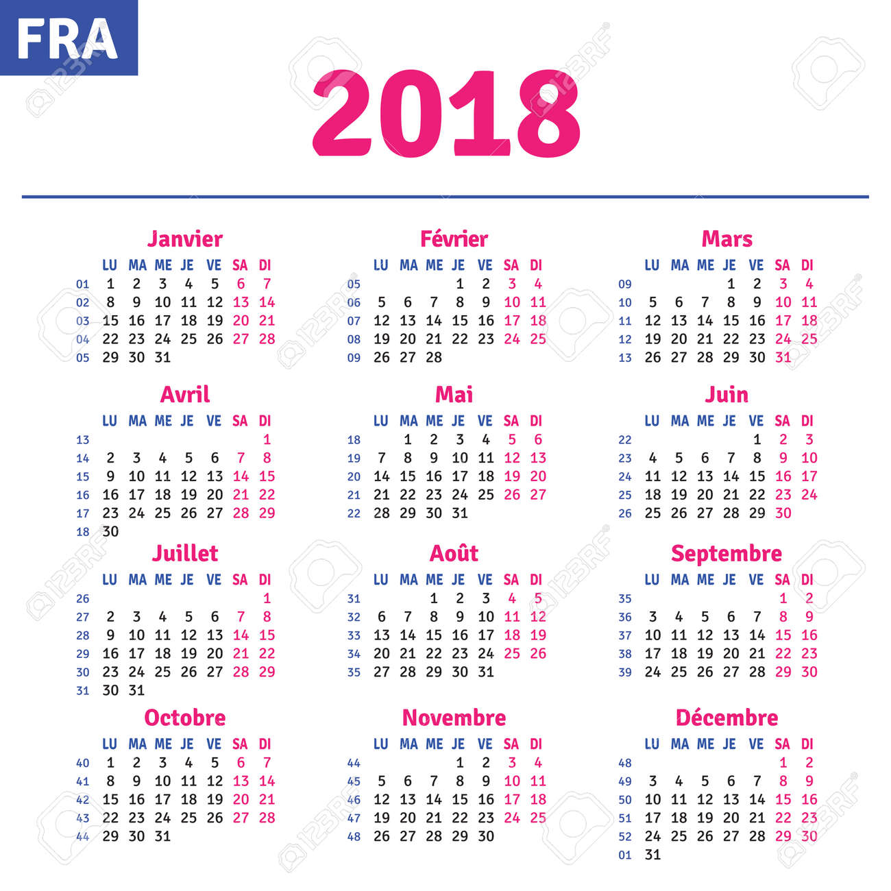 horizontal calendar 2018