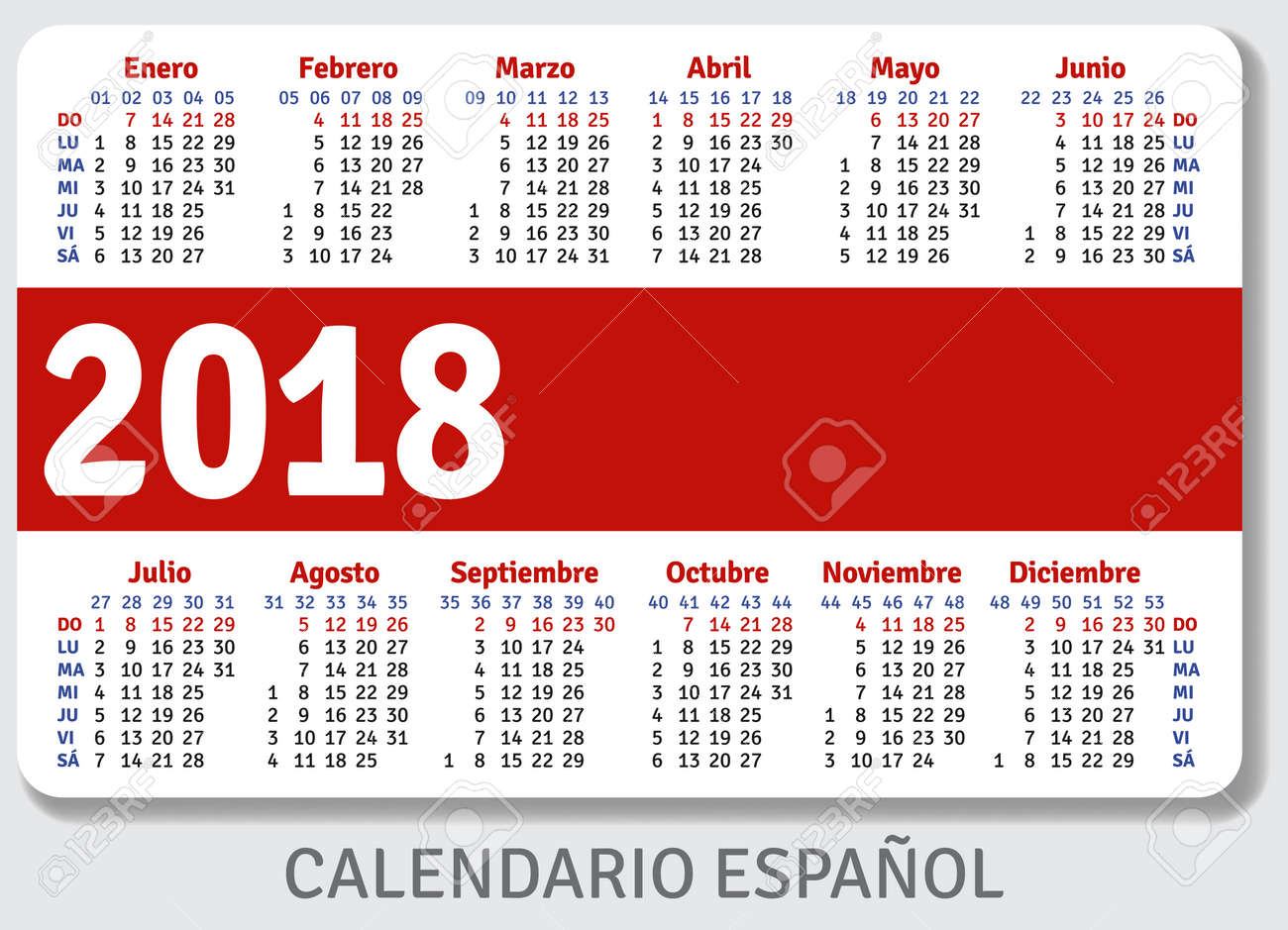 spanish pocket calendar for 2018 standard size iso 7810 id 1 size en espanol