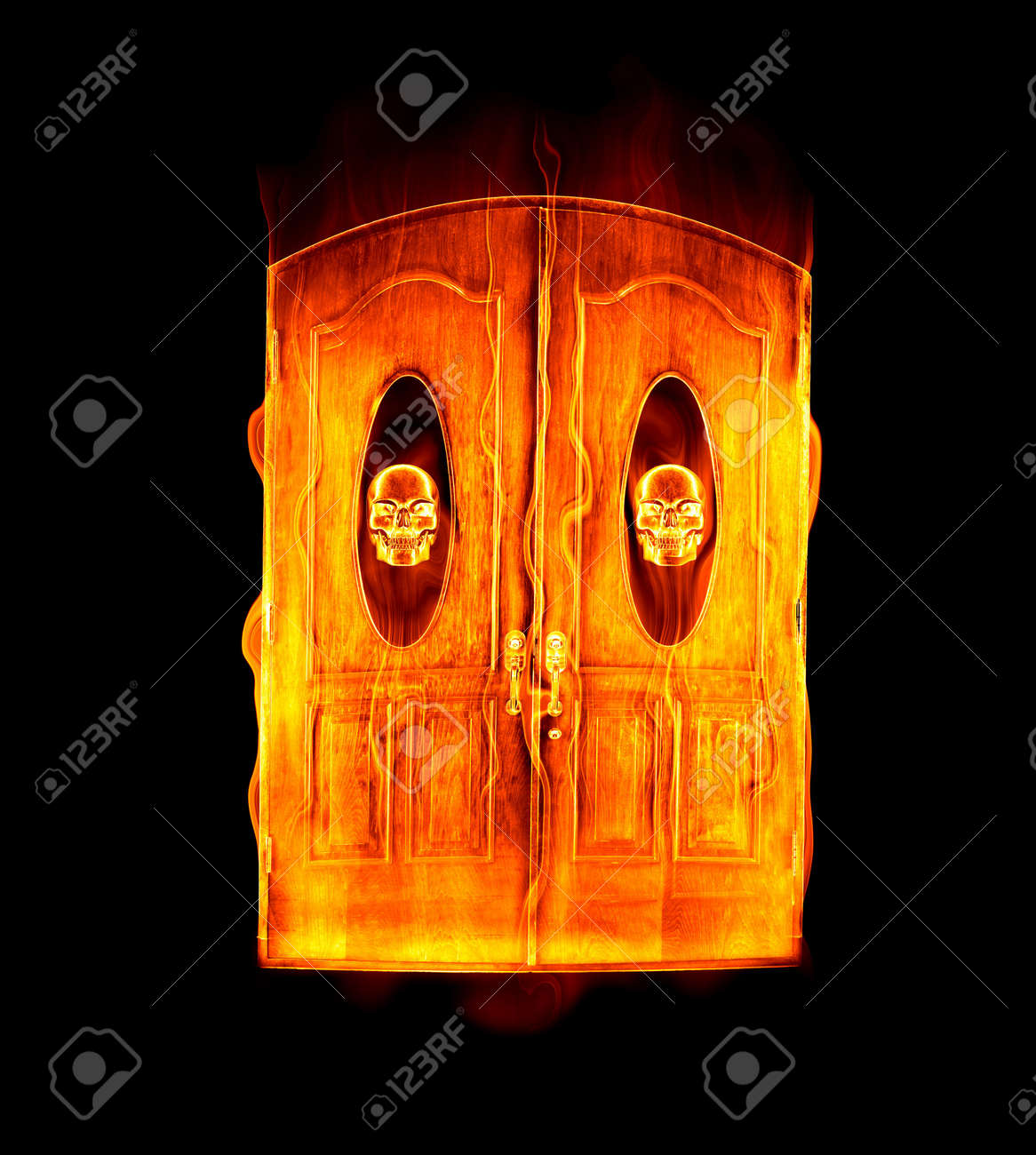 Une Grande Image De La Porte De L Enfer Dans Les Flammes Avec Motif Tete De Mort Banque D Images Et Photos Libres De Droits Image