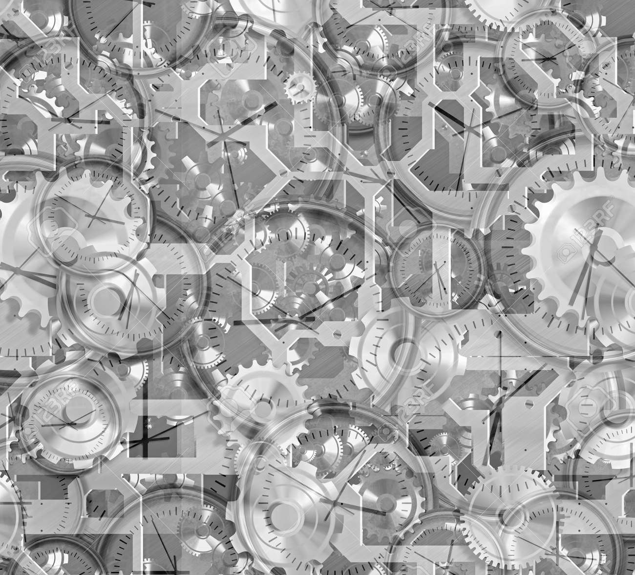 時計 時計じかけ 歯車 歯車時間経過を表すの黒と白のイラスト の写真素材 画像素材 Image