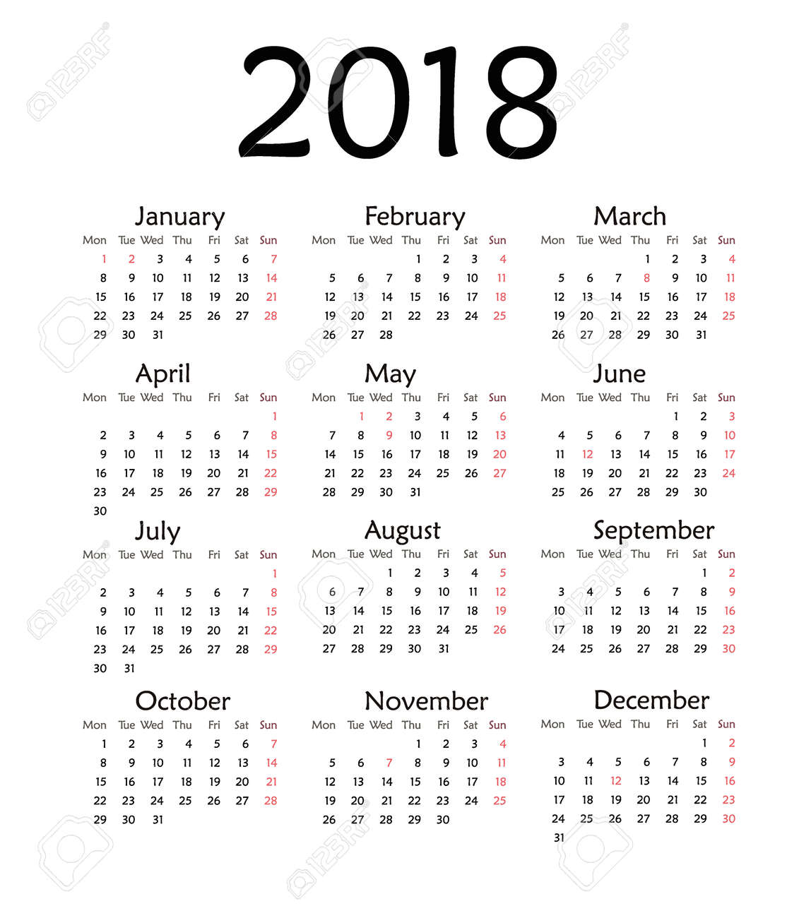 plantillas calendario 2018